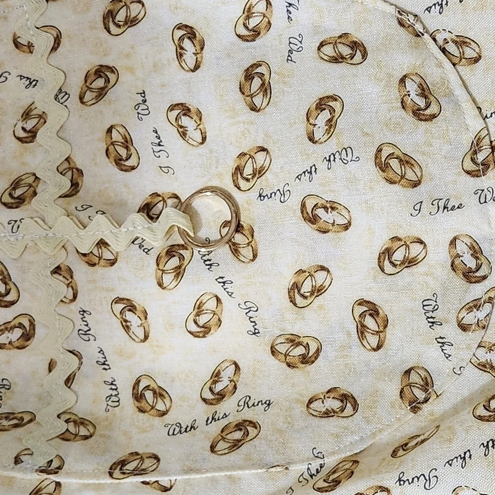 Handmade Half Apron Gold Cream Wedding Theme Print Ring Vintage Style Waist